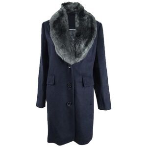 DKNY Women's Single-Breasted Faux-Fur Shawl Collar Coat - Navy